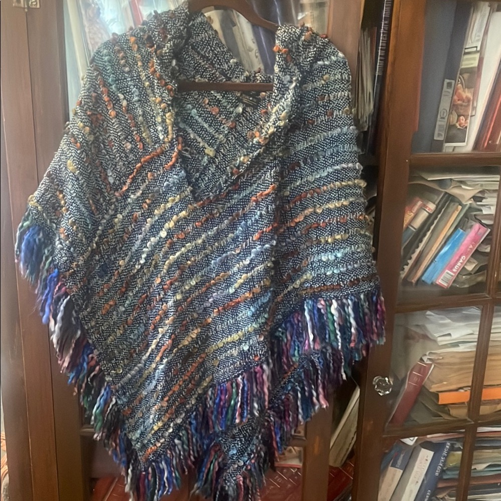 Multicolor Knit Poncho with hood